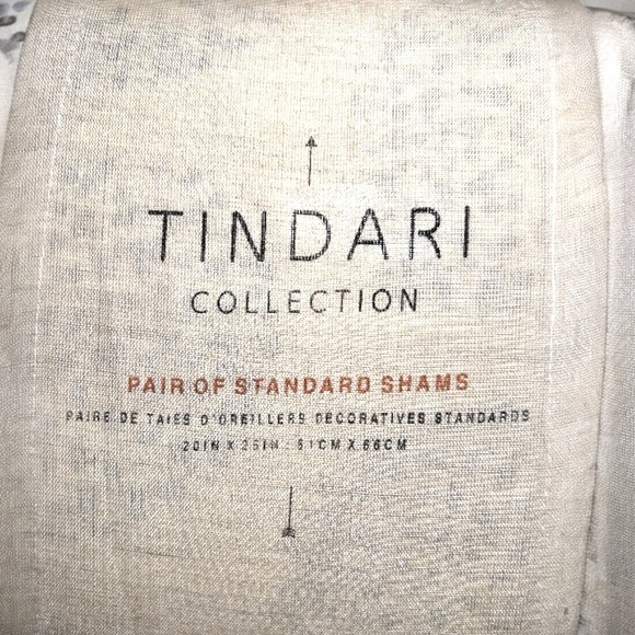 NIP Anthropologie Tindari Shams Cotton Ivory + Gray Scalloped Trim Hand Screened - Picture 5 of 9